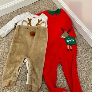 2-Pack Holiday Baby Outfits – Reindeer Romper & Fleece Sleeper (12 Months)